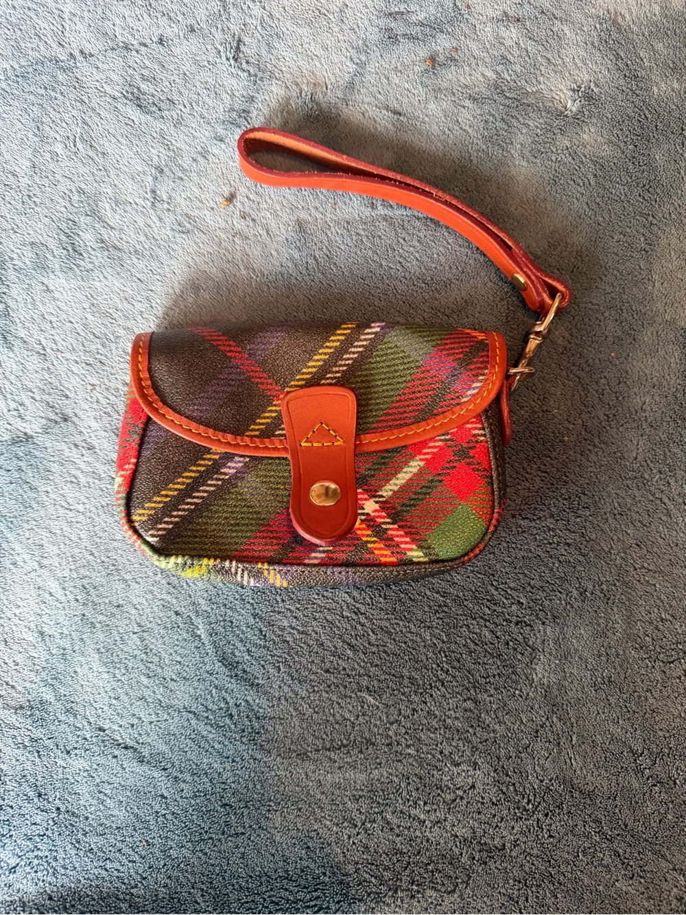 Dooney & Bourke Red, Green and Brown Plaid Wristlet Clutch